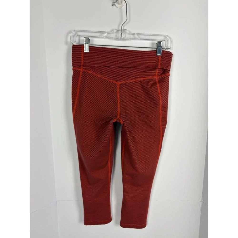 Nike Dri-FIT Foldover Capri Leggings Women's Small Red Black Striped Athletic